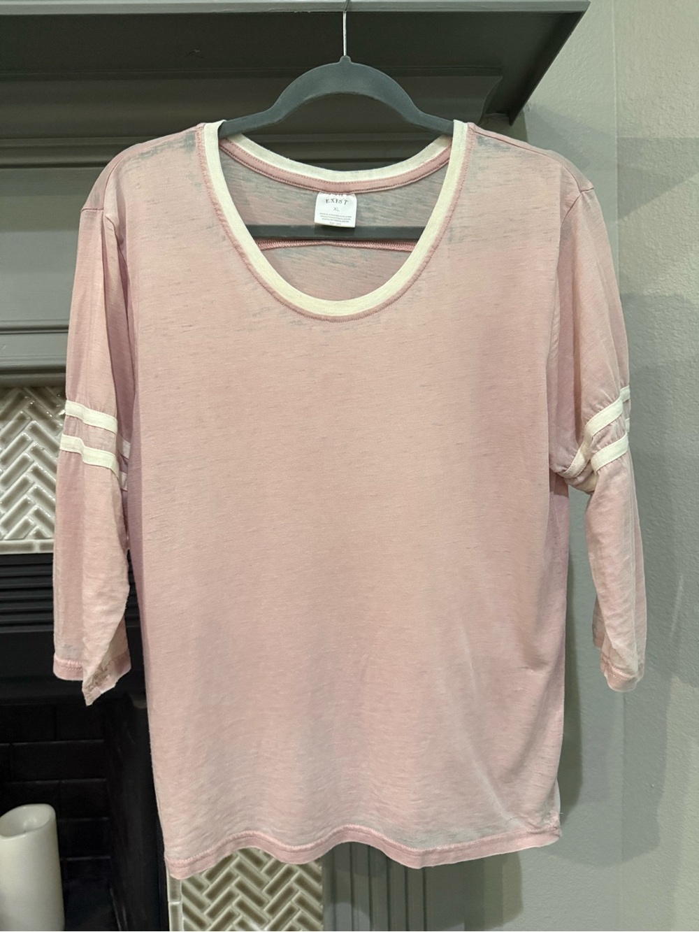 Exist Pale Pink Long Sleeve Tee with Cream Trim